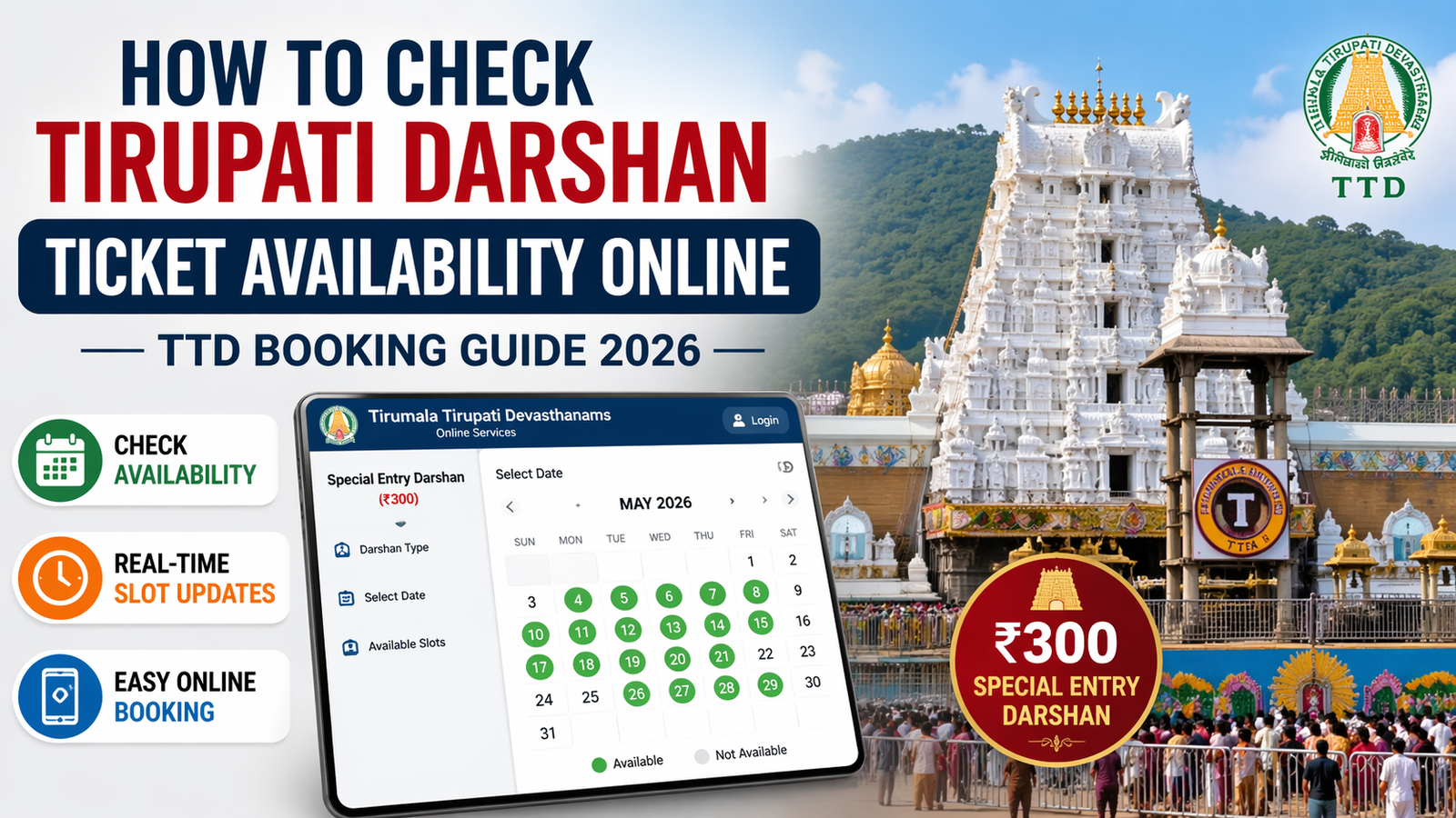 How to Check Tirupati Darshan Ticket Availability Online 2026 | TTD ₹300 Booking Guide