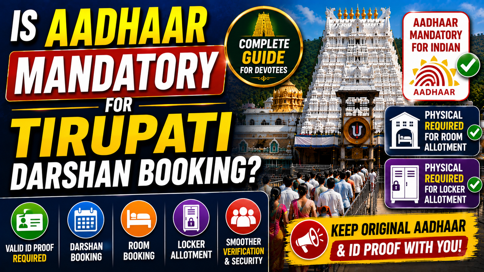 Is Aadhaar mandatory for Tirupati darshan booking?
